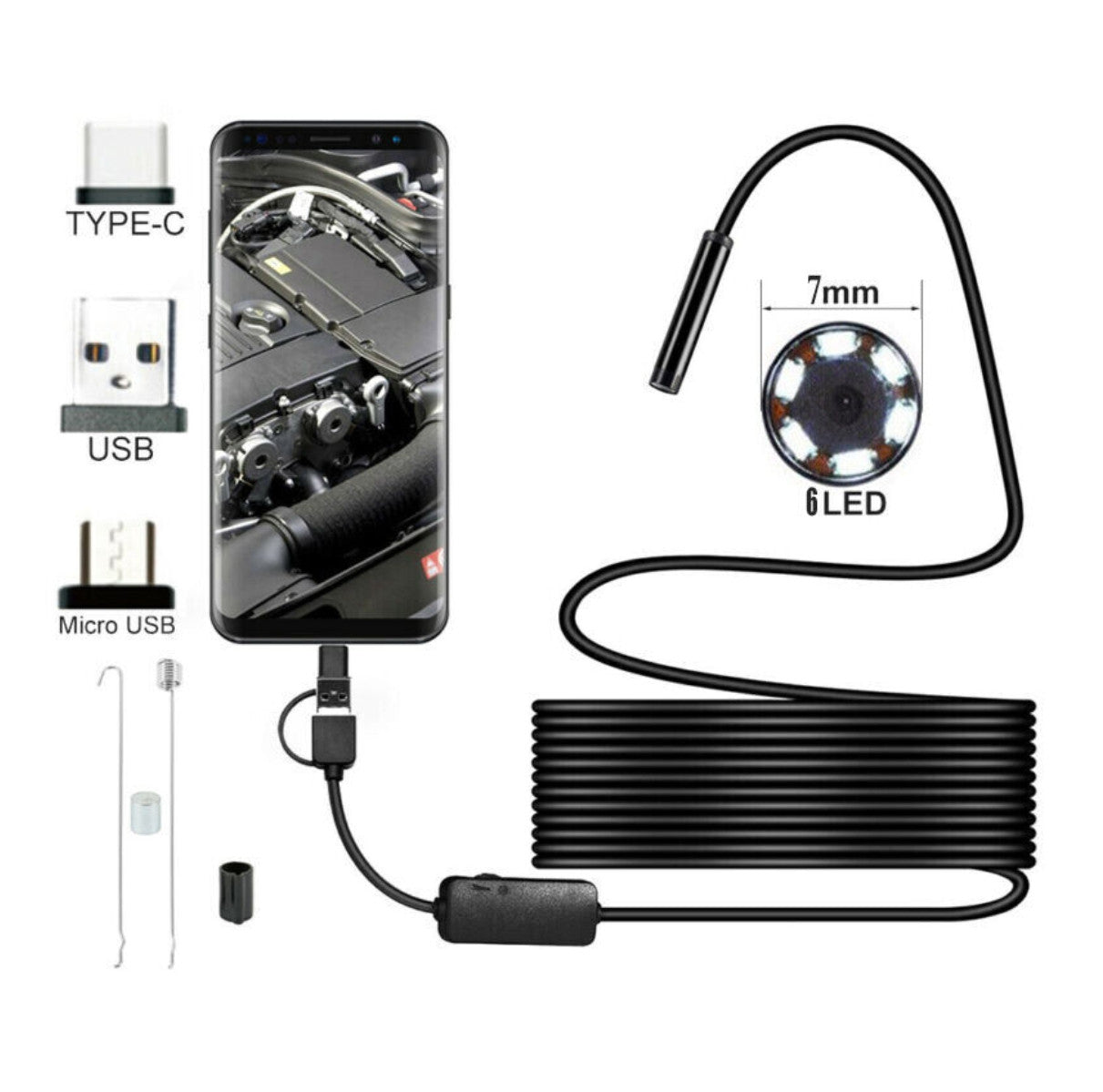 Endoscopio Camara Micro USB 3 en 1 2MTR