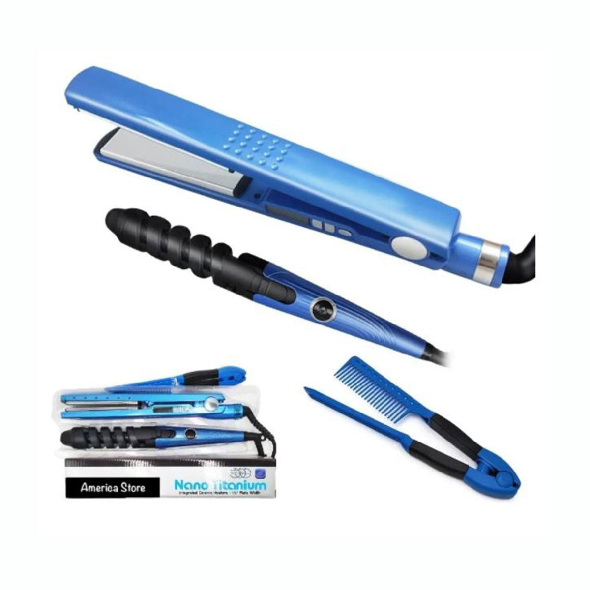 Combo Plancha Peine Rizador Nano