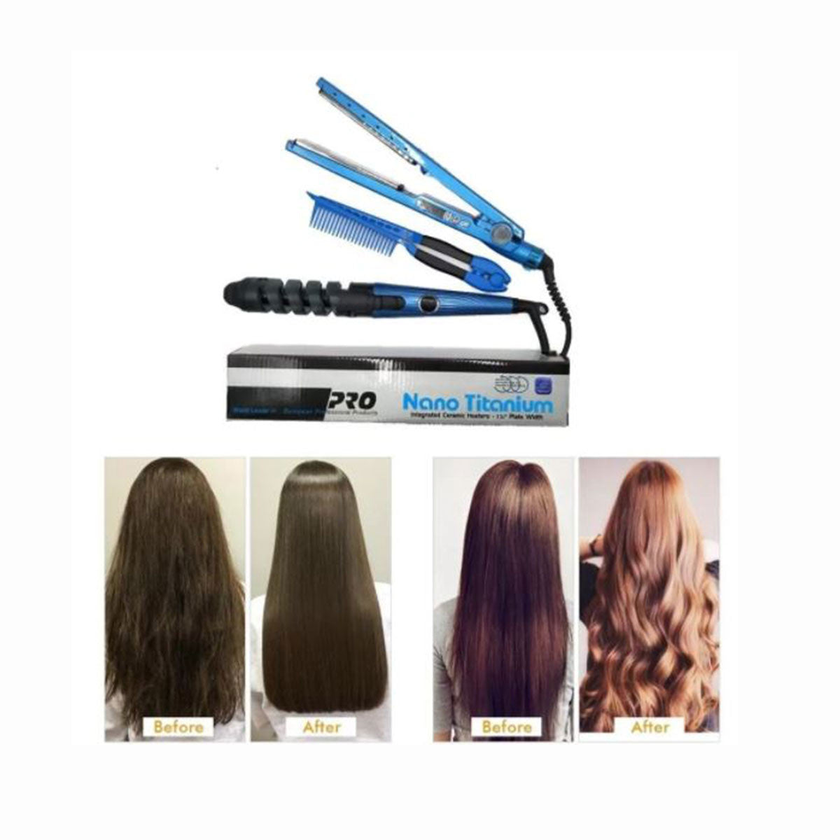 Combo Plancha Peine Rizador Nano