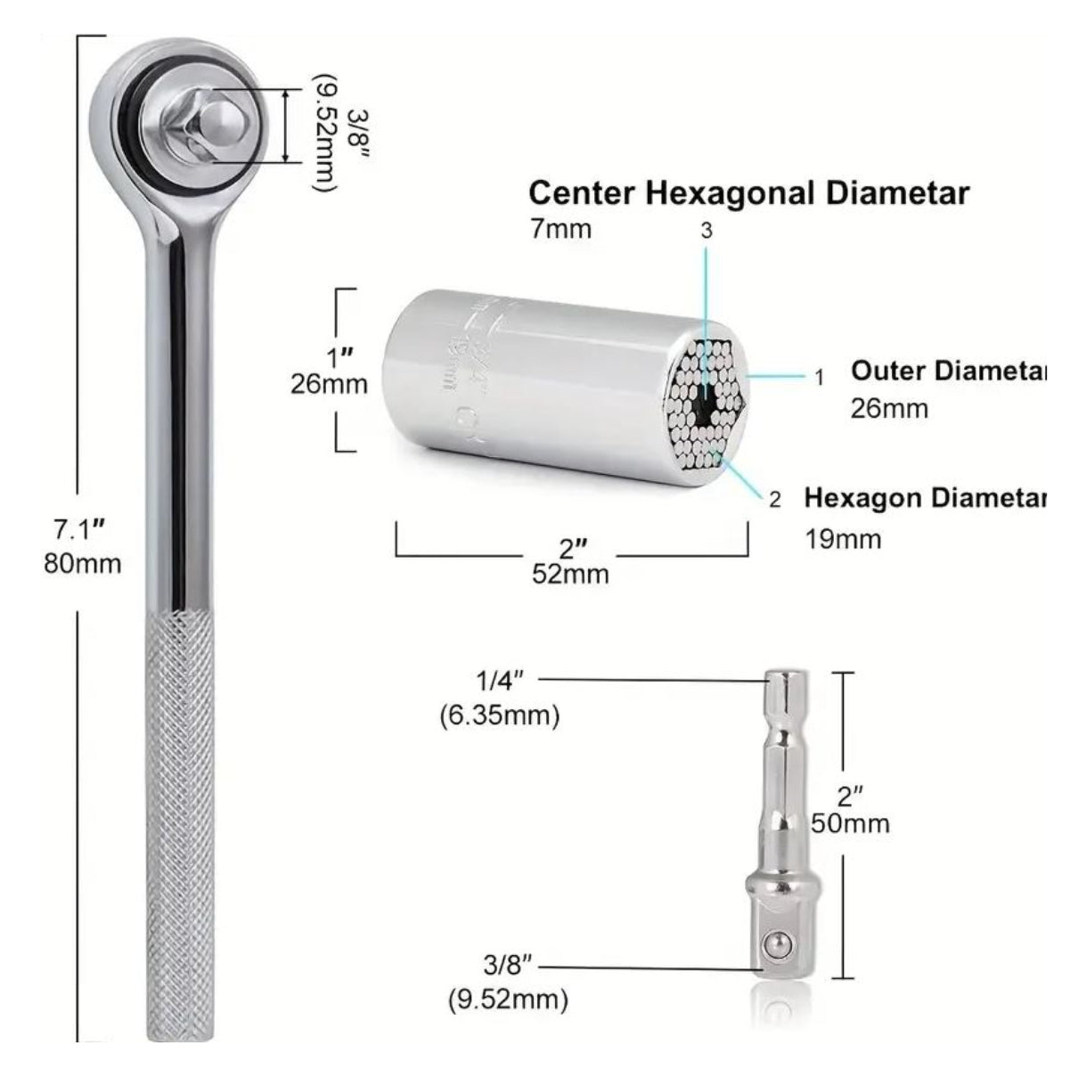 Llave Universal Ratchet con Adpatador