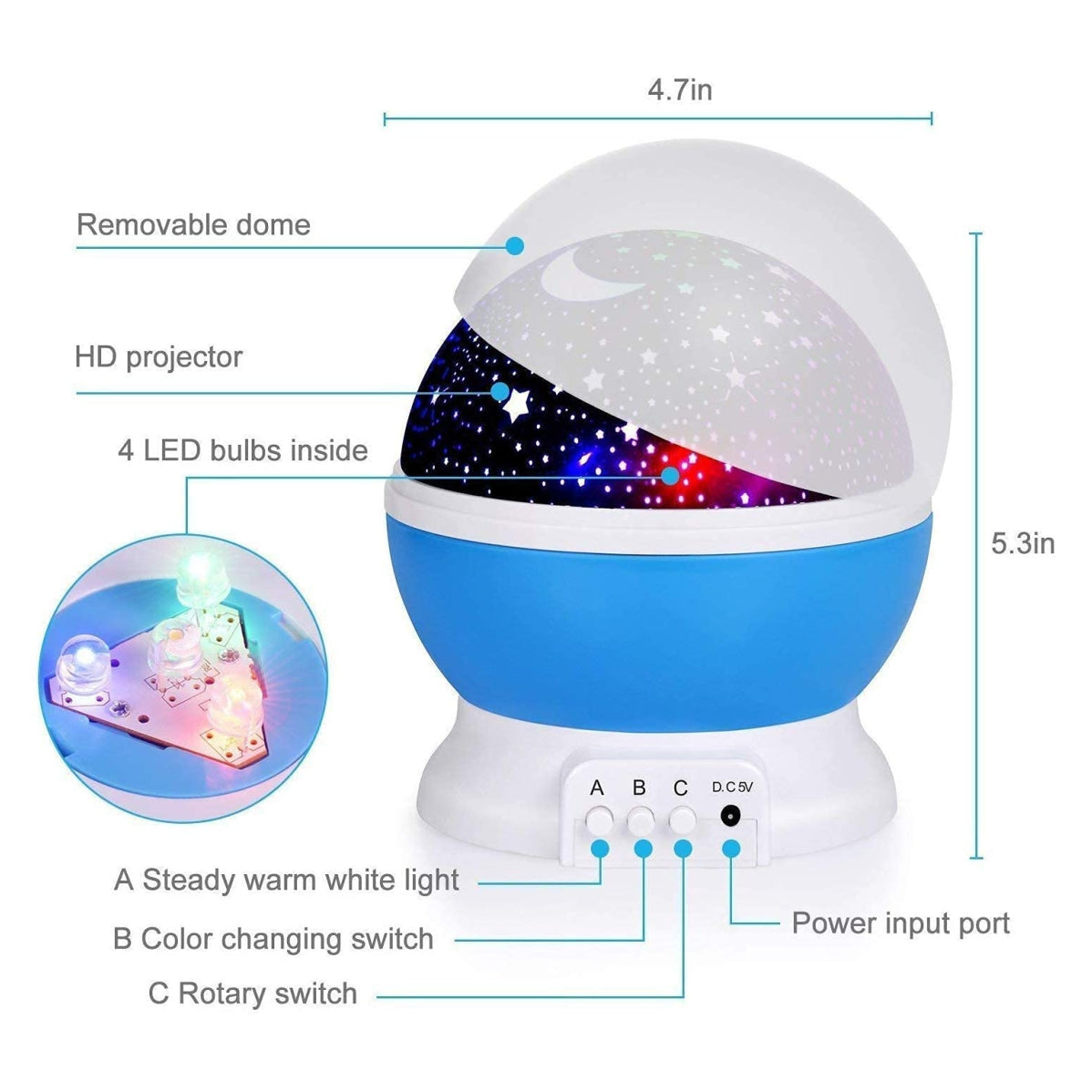 Lampara Proyector Luna estrellas Gira