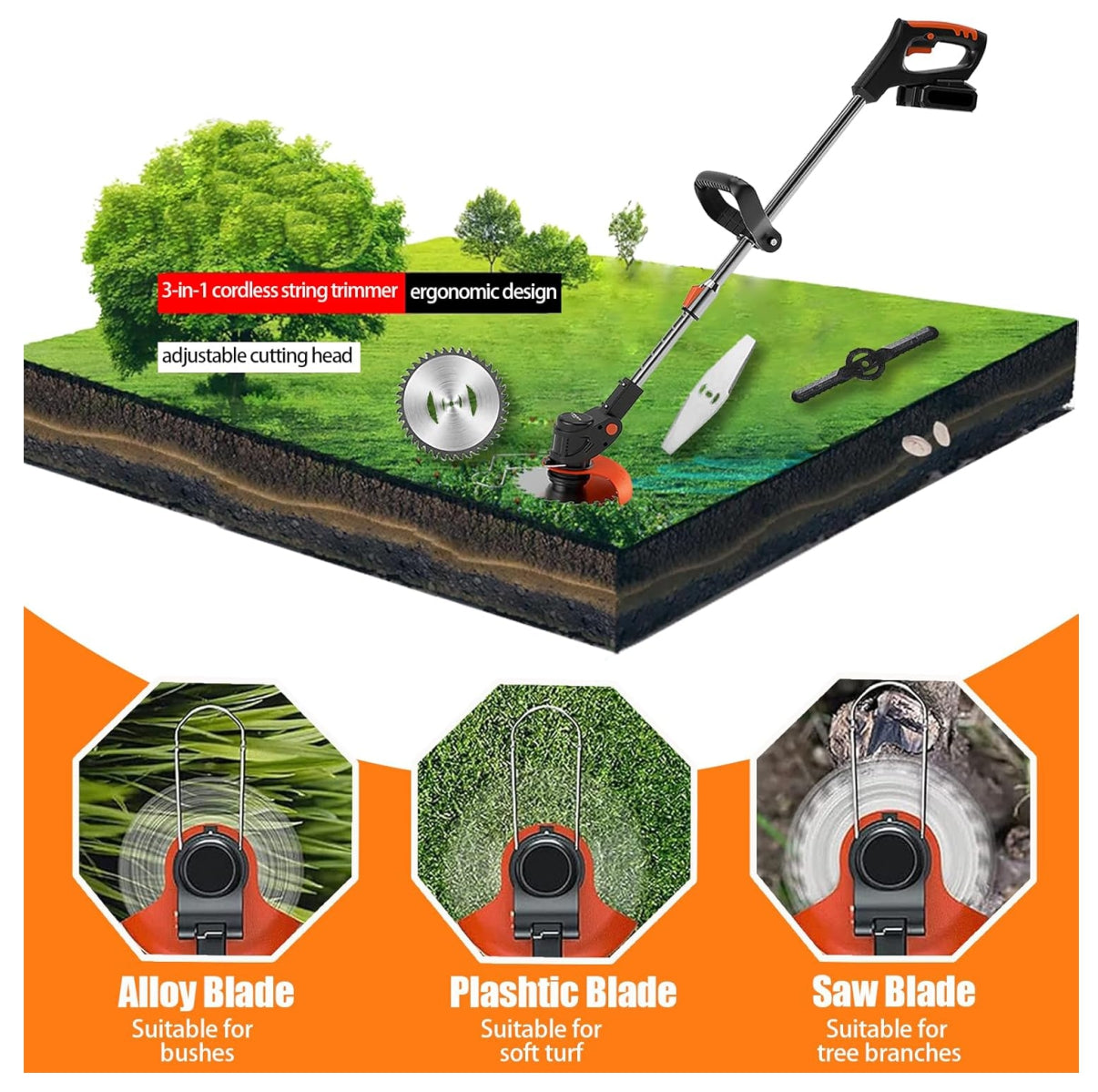 Guadaña Podadora de Cesped 2Baterias 48v