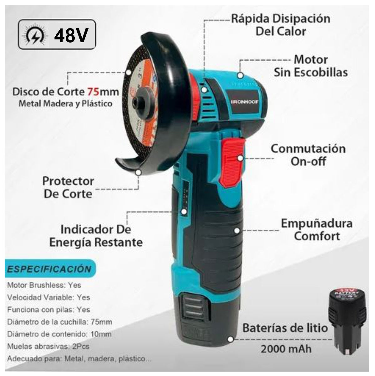 Pulidora inalámbrica 1 batería y Maletin