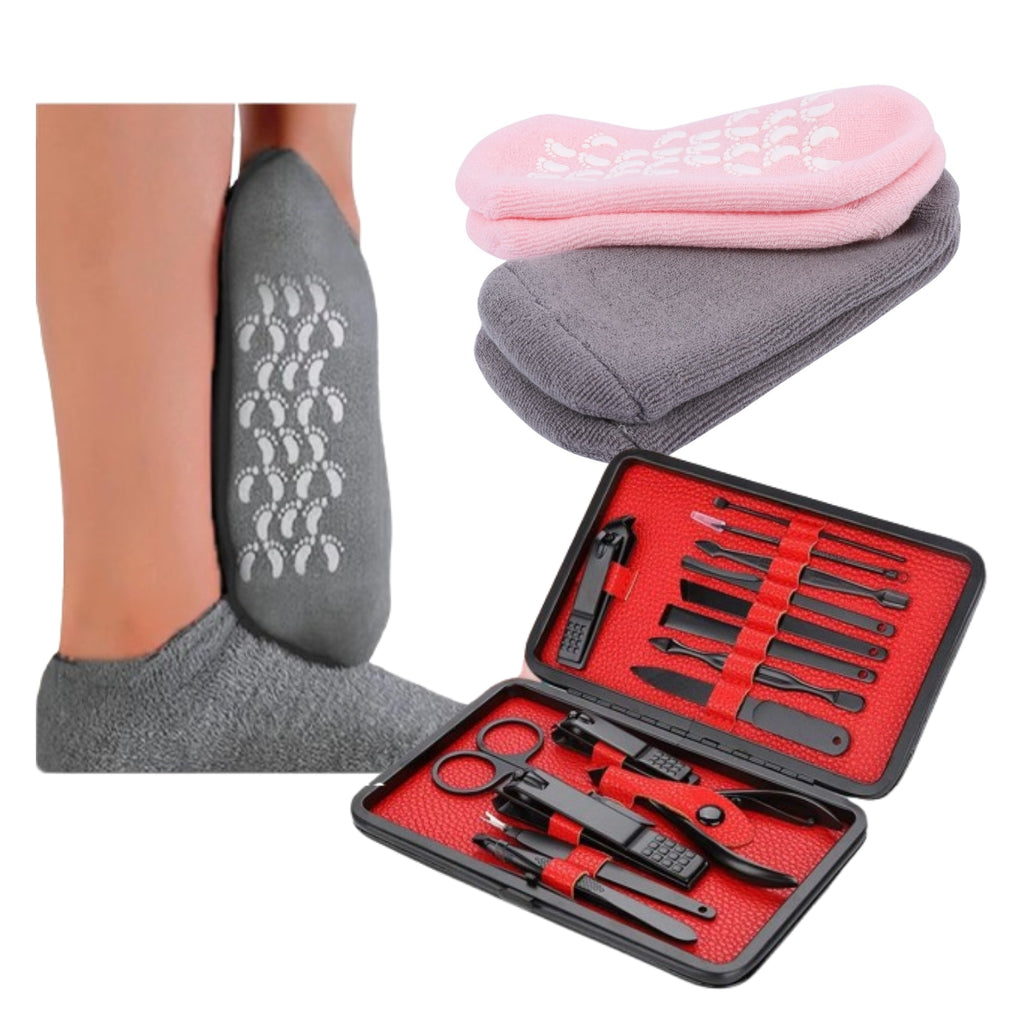 Medias Hidratante mas Kit Manicura 18pcs