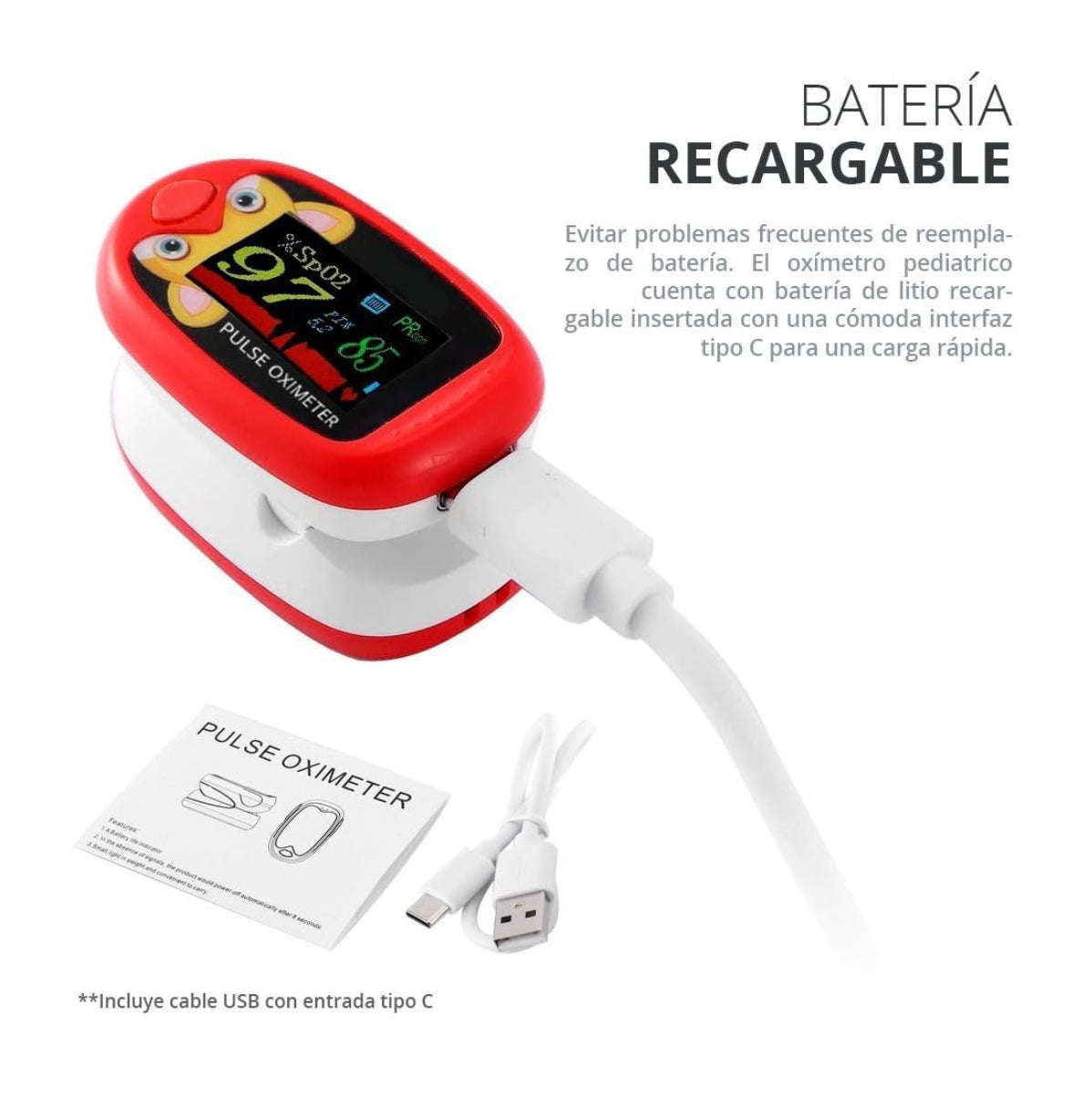 Oximetro Pediátrico Bebe Recargable USB