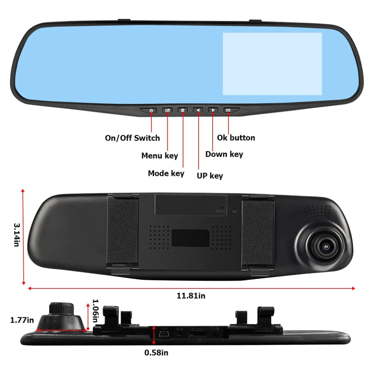 Espejo Retrovisor Cámara Dual DVR Revers