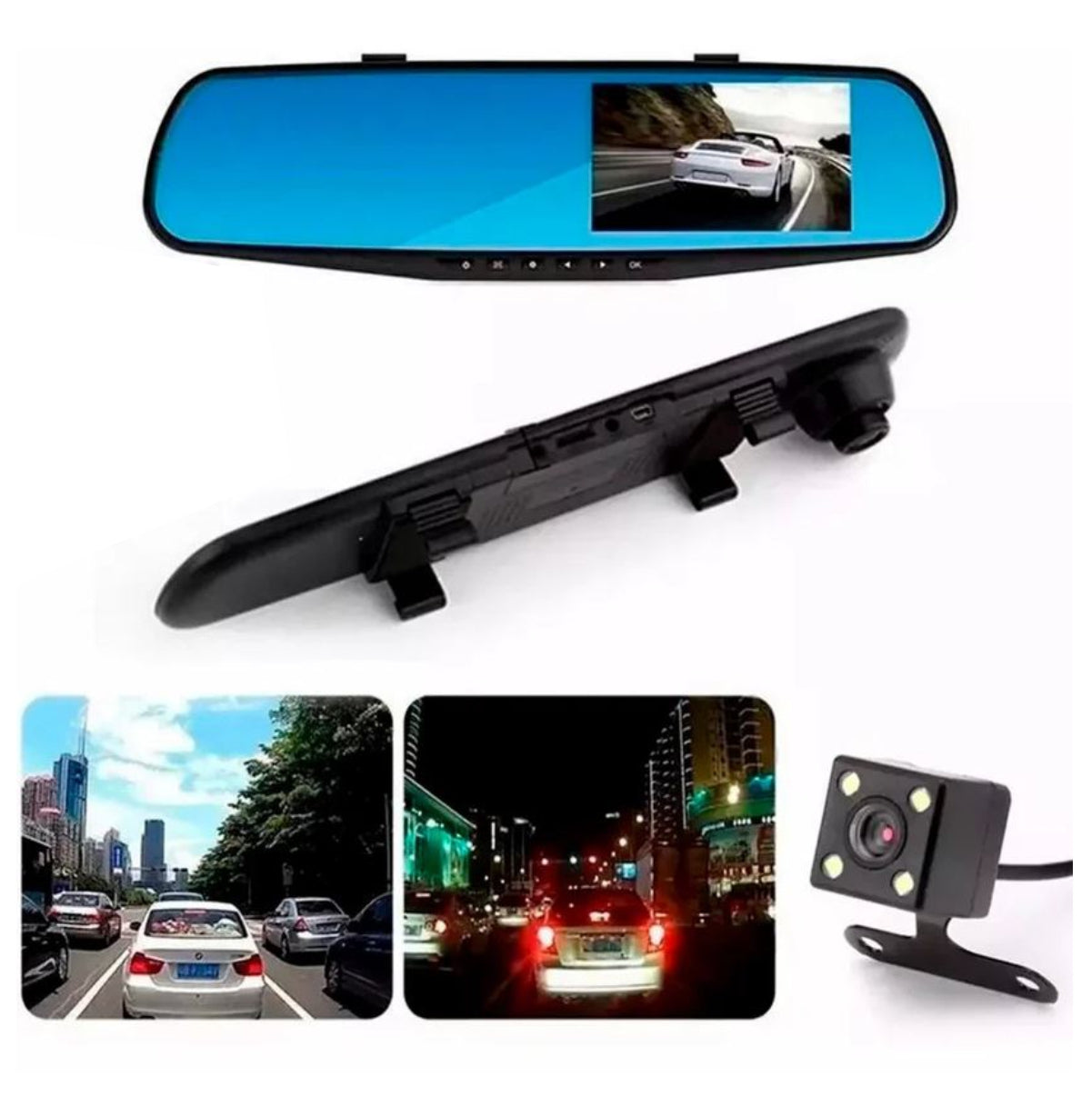 Espejo Retrovisor Cámara Dual DVR Revers