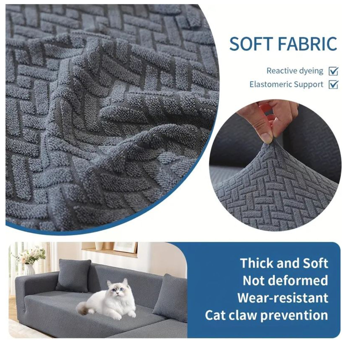 Forro Elástico de Sofá en L (3+3 Puesto)