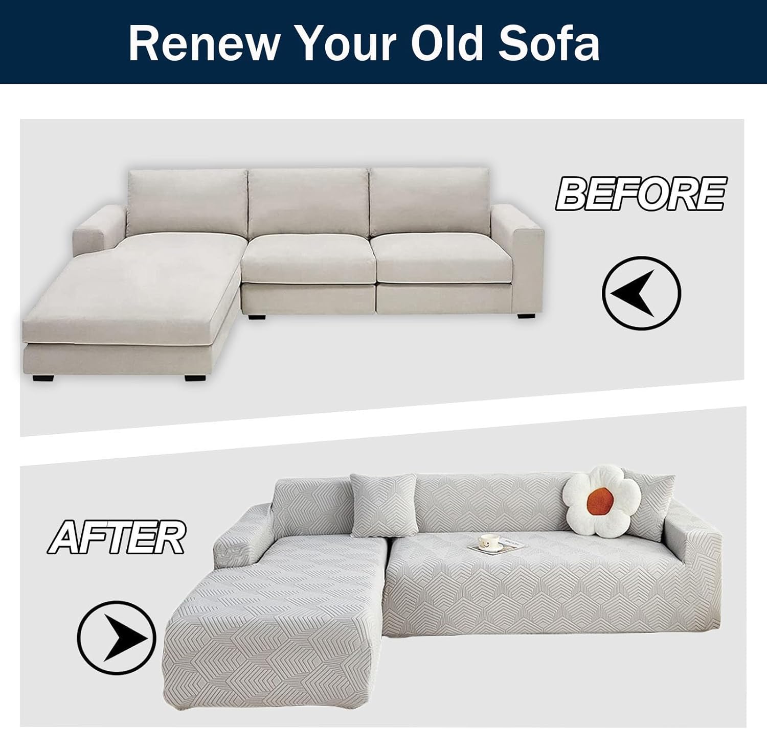 Forro Elástico de Sofá en L (3+3 Puesto)