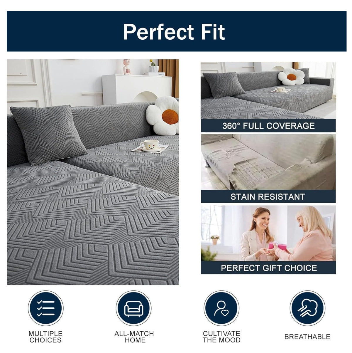 Forro Elástico de Sofá en L (3+3 Puesto)