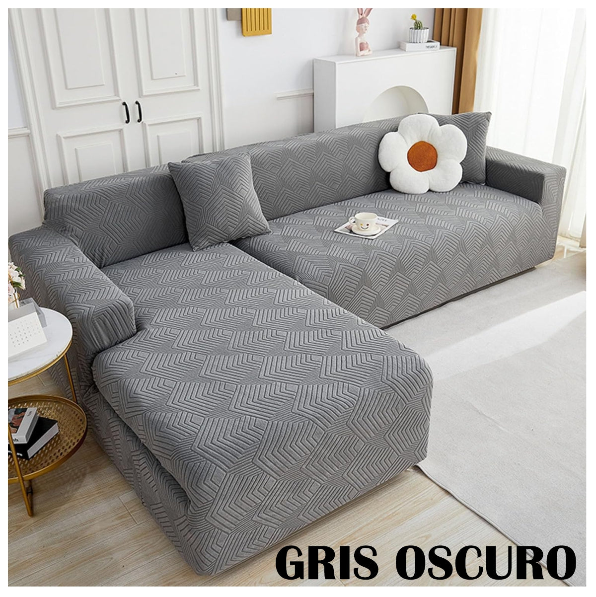 Forro Elástico de Sofá en L (3+3 Puesto)