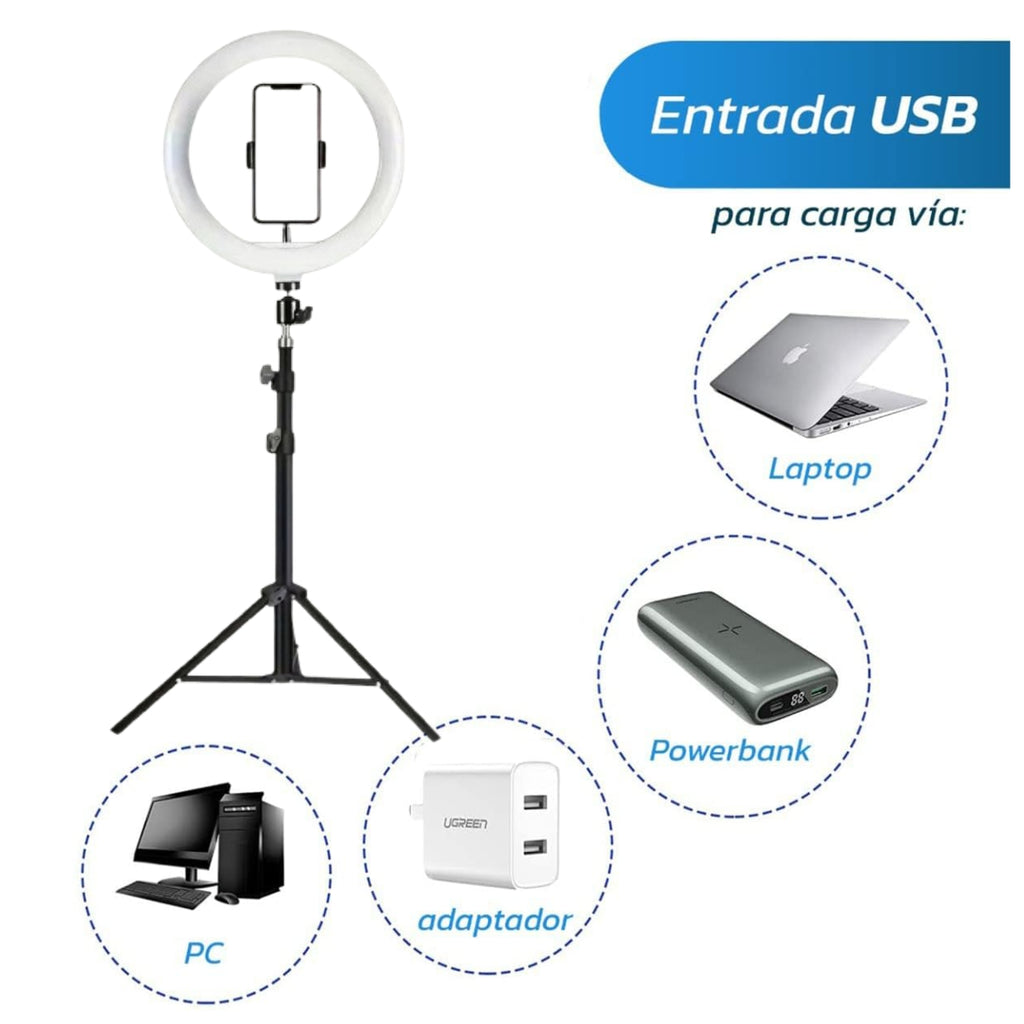 Aro De Luz 26 Cm + Trípode 2,10 Metros