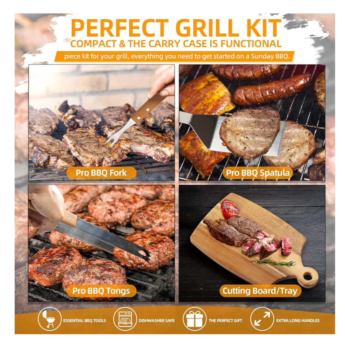 Kit Asado Parrilla BBQ con estuche 7pcs
