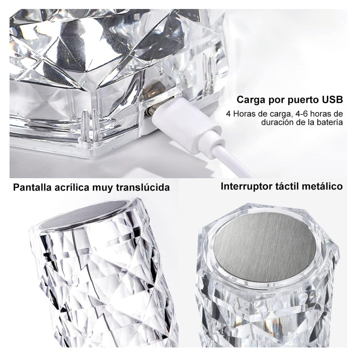 Lampara LED De Mesa Táctil RGB Cristal