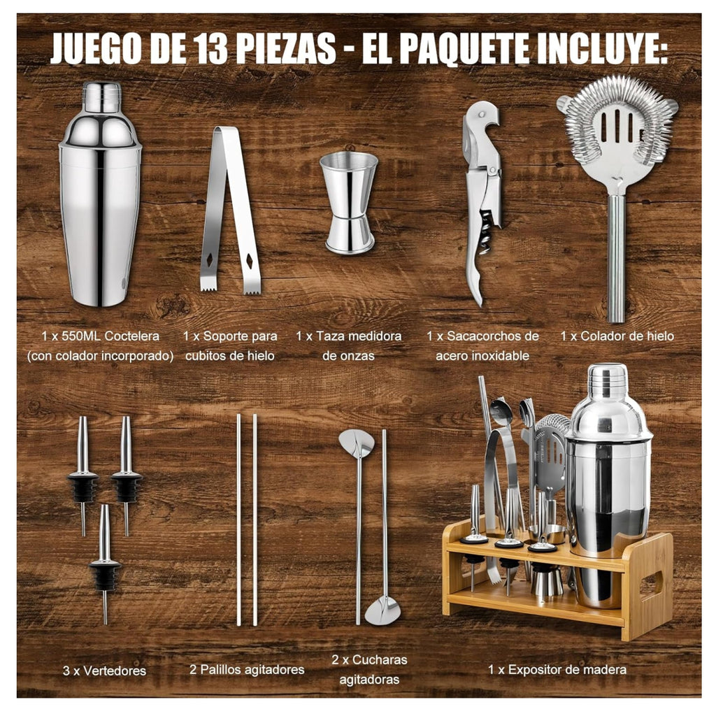 Kit Cocteleria Barman Bar Hogar 13 pieza