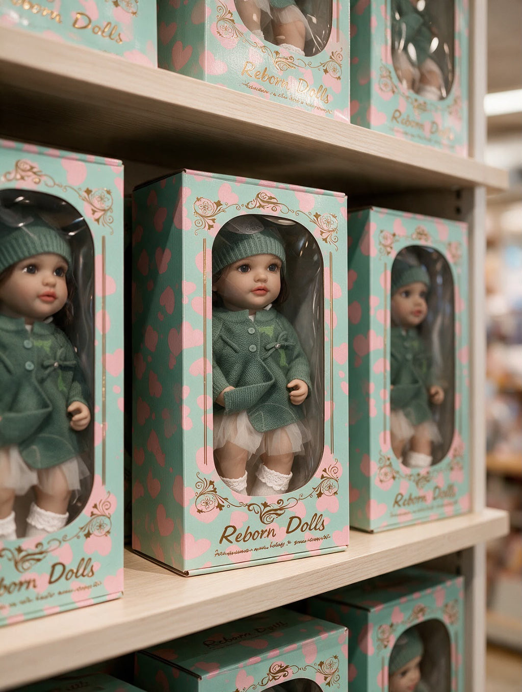 Muñeca real interactiva 1 en su caja de presentación