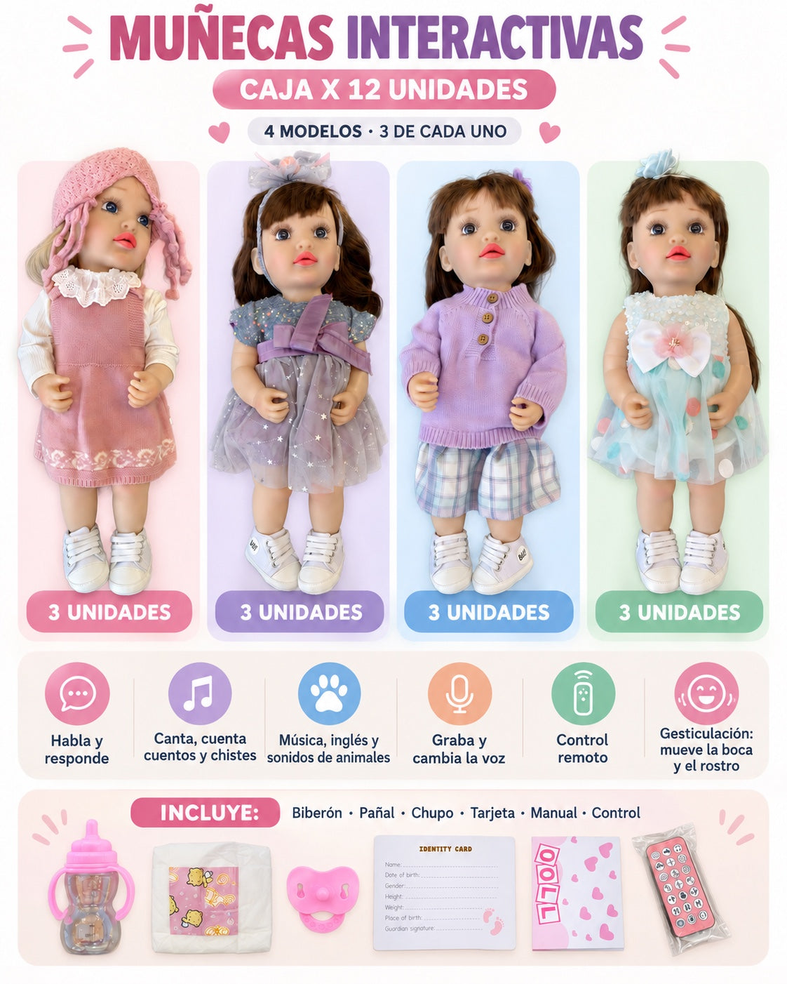 Muñeca real interactiva 2: cuatro modelos, funciones y accesorios incluidos
